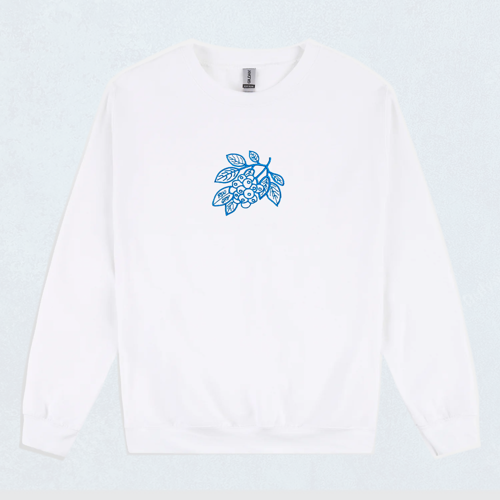 BLUEROOBERRY - White Embroided Fleece Crewneck