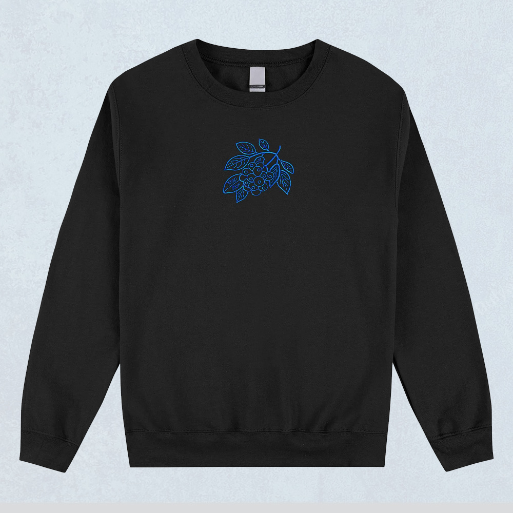 BLUEROOBERRY - Black Embroided Fleece Crewneck