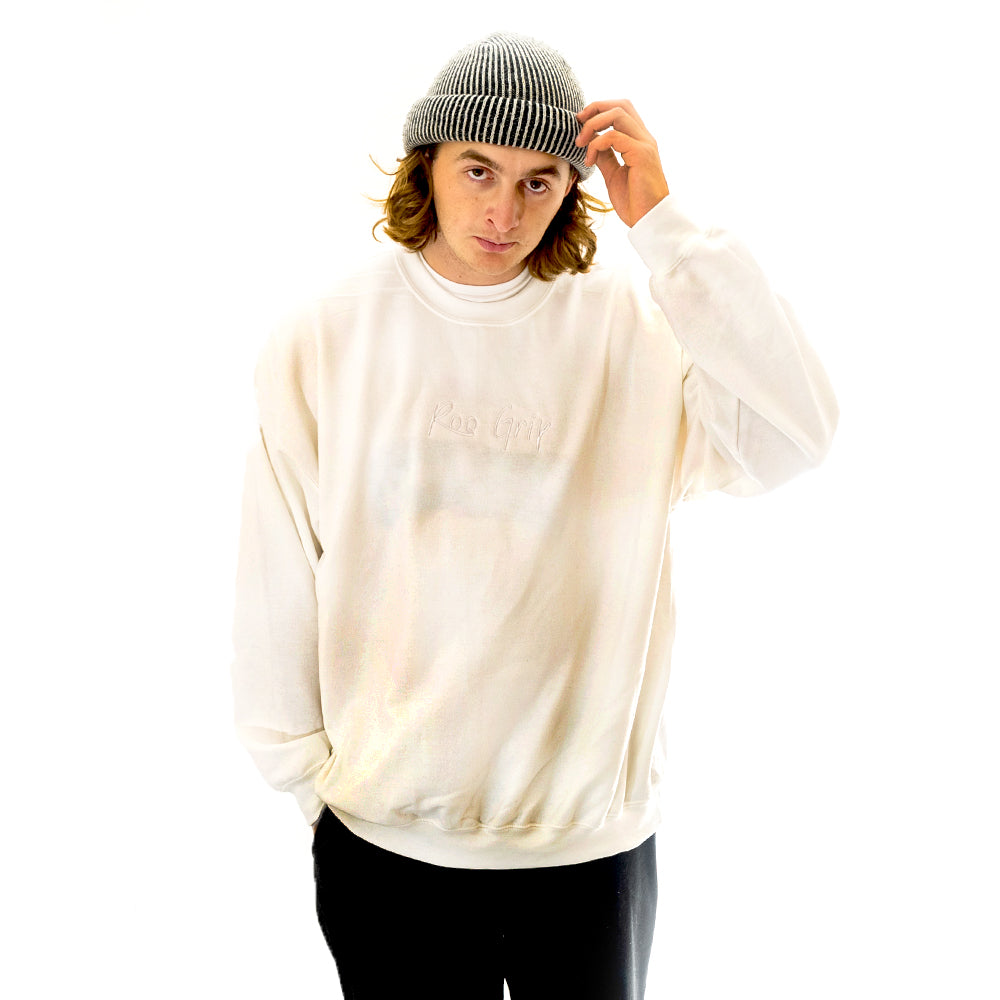 Script Embroidery - White Fleece Crewneck